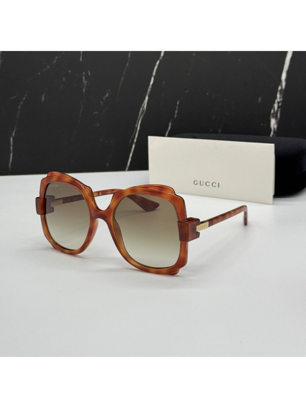 Gucci GG1431S 002 Havana Green Women Oversized Sunglasses Authentic NEW - Picture 1 of 9
